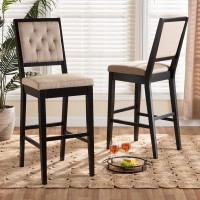 Baxton Studio RH2083BP-Sand/Dark Brown-BS Gideon Modern and Contemporary Sand Fabric Upholstered and Dark Brown Finished Wood 2-Piece Bar Stool Set 